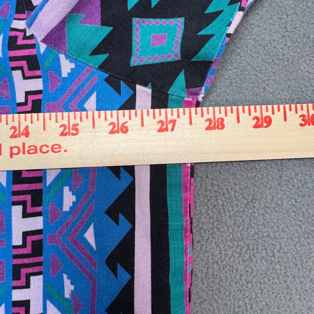Vtg Handmade Button Up Shirt 90s Aztec Southwestern Pattern Multi-Color Retro - Picture 11 of 14